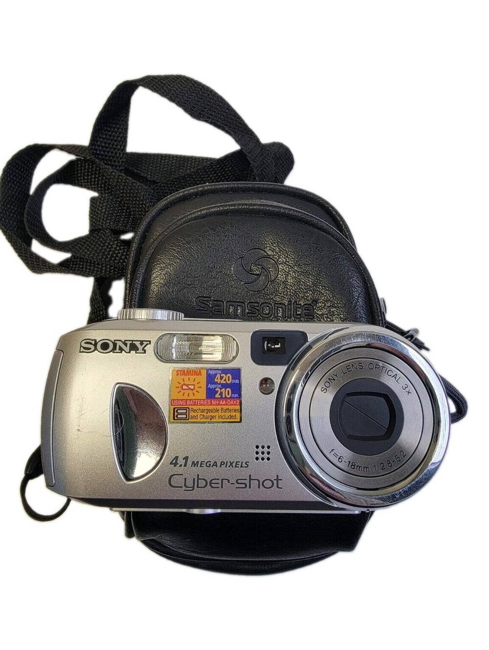 Sony Digital Camera Cybershot DSC-P73 4.1MP Silver Tested Samsonite Case SD Card